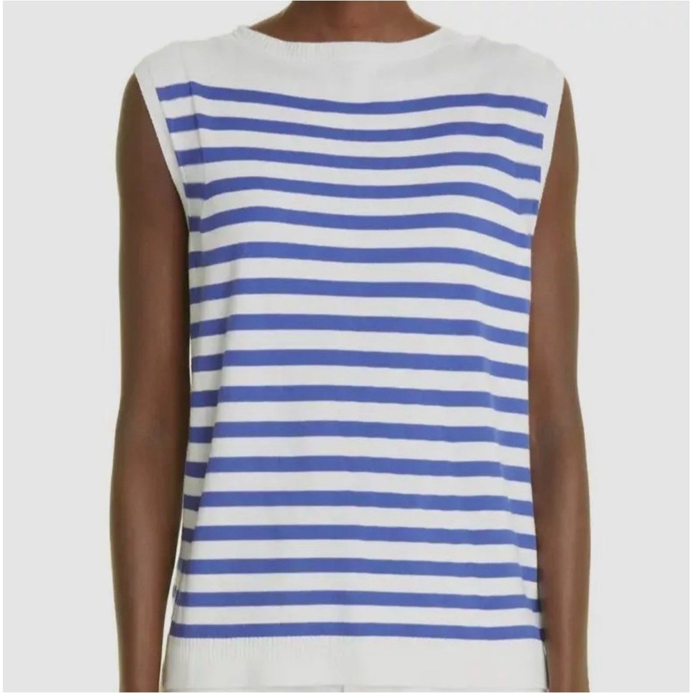 $498 Lafayette 148 White Stripe Matte Crepe Sweater Tank Top Vest Size Small